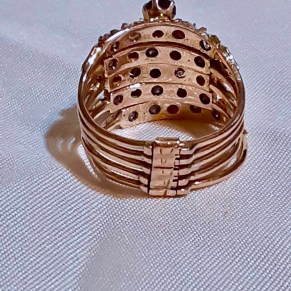 SOLD   HP! Rare Antique Harem Ring 14K Yellow Gold Garnet & Sapphire 5 Band - Picture 8 of 12